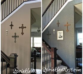 wallpaper staircase diy, foyer, stairs, wall decor
