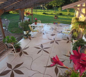patio remodel paint design, concrete masonry, diy, patio, Our newly painted patio Love it