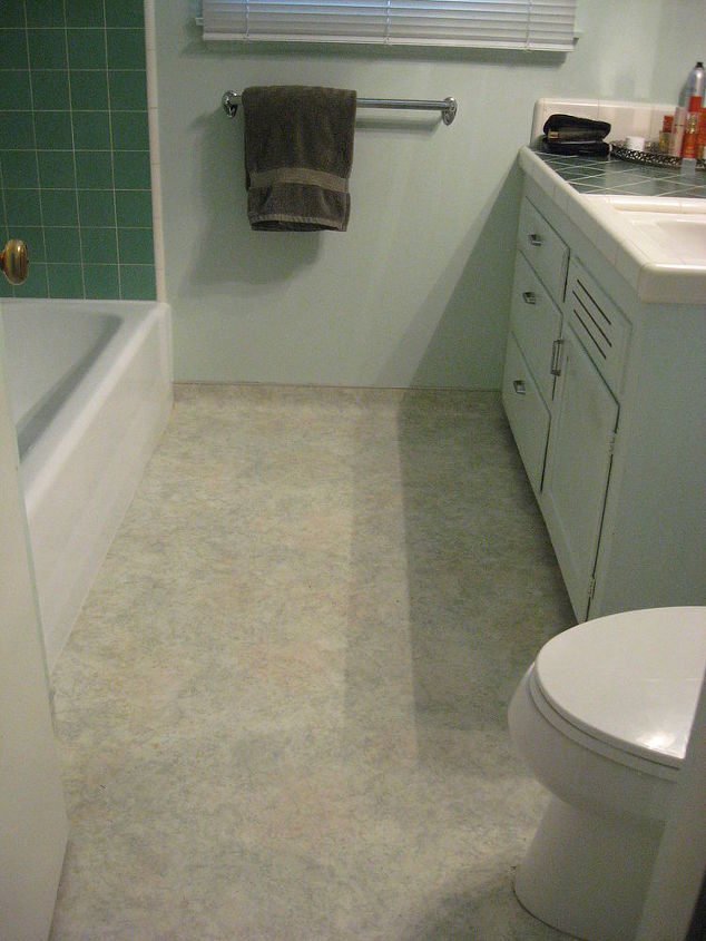 q looking for ideas for bathroom floor tile in small 50 s tract home, bathroom ideas, flooring, small bathroom ideas, tile flooring, tiling, larger of the two baths