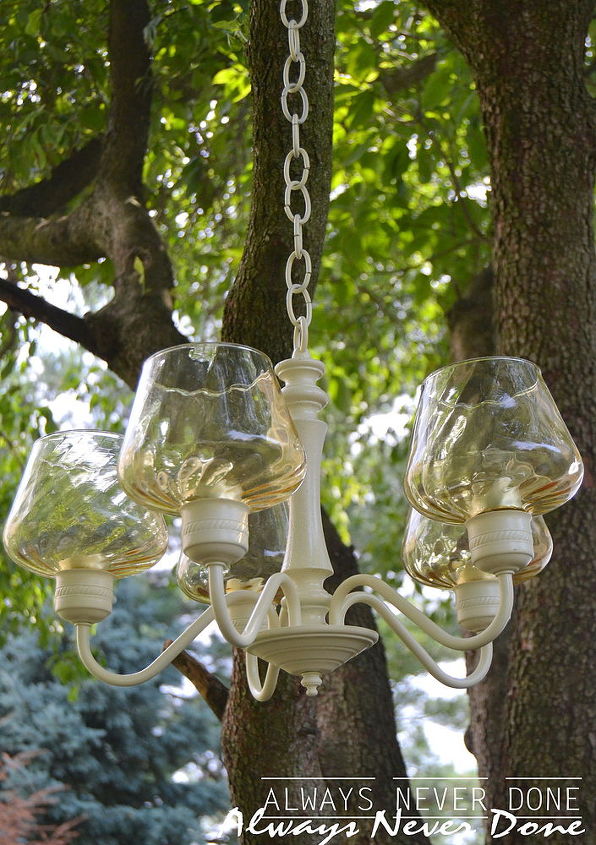 rusty old wired chandelier to outdoor candle dining