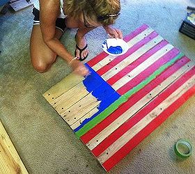 colonial flag wood paint diy, patriotic decor ideas, repurposing upcycling, seasonal holiday decor, woodworking projects, I used Frog Tape to mark my lines