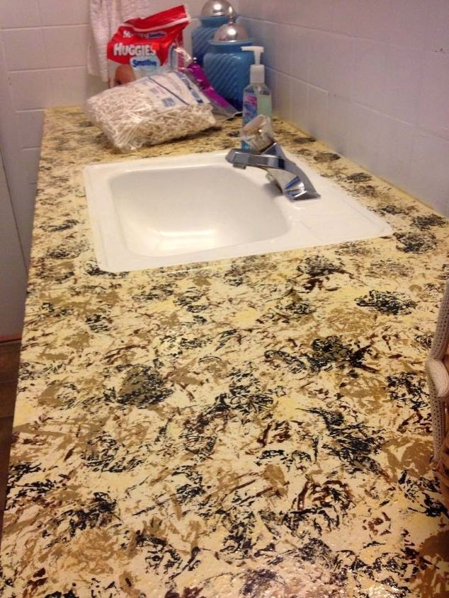 turn that ugly bathroom into something pretty with paint, bathroom ideas, countertops, flooring, home decor, small bathroom ideas, close up of sink and counter top