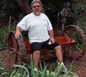 tractor wheel garden bench, outdoor furniture, outdoor living, repurposing upcycling
