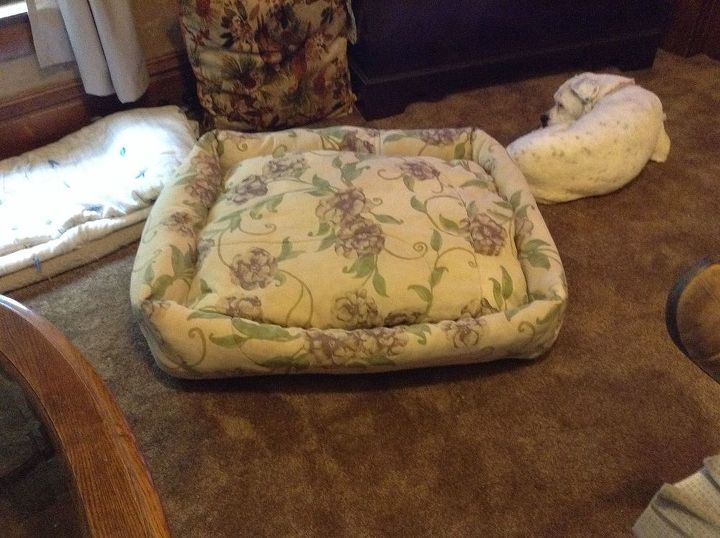 making a dog bed from her favorite old comforter