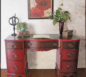 q desk red wood oil paint, home decor, painted furniture