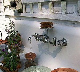 birdbaths garden birds diy, gardening, outdoor living, pets animals, repurposing upcycling, Kitchen Sink Fountain Potting Bench