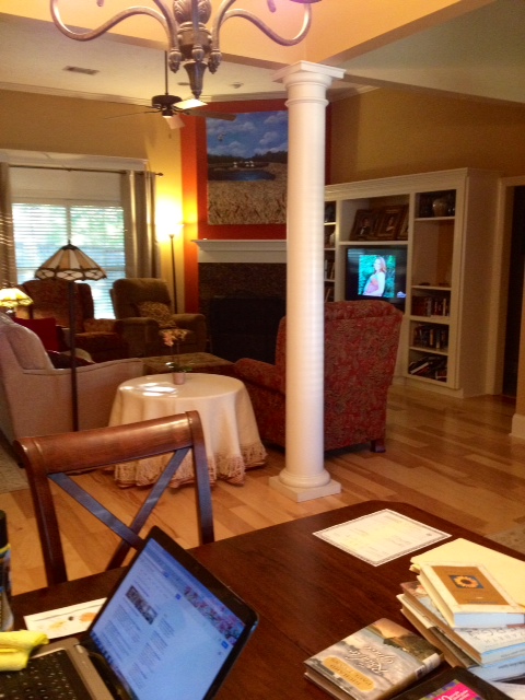 posts in living room, From dining area into LR