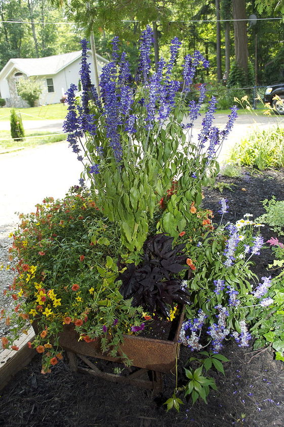 gardening wheelbarrow planter, flowers, gardening, repurposing upcycling