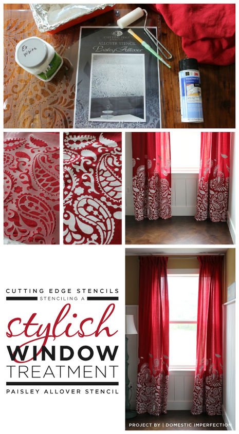 stencil window treatment, painting, reupholster, window treatments, windows