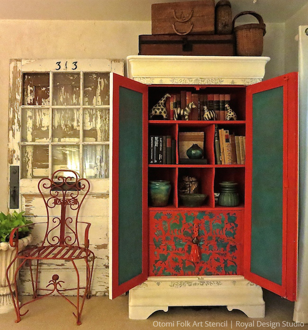 a shabby chic diy stenciled cabinet with a surprise