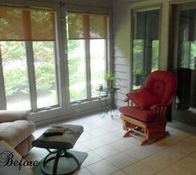 sunroom patio makeover, home decor, living room ideas, outdoor living, painted furniture, repurposing upcycling, reupholster