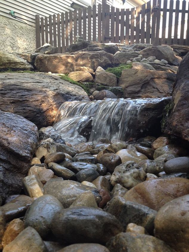 pondless waterfall backyard stone renovation, concrete masonry, landscape, ponds water features