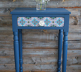 painted furniture side table blue fabric detail, chalk paint, painted furniture, reupholster