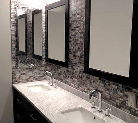 barlume linear glass mosaic, bathroom ideas, flooring, kitchen backsplash, kitchen design, tiling, Bathroom with Barlume Oceano