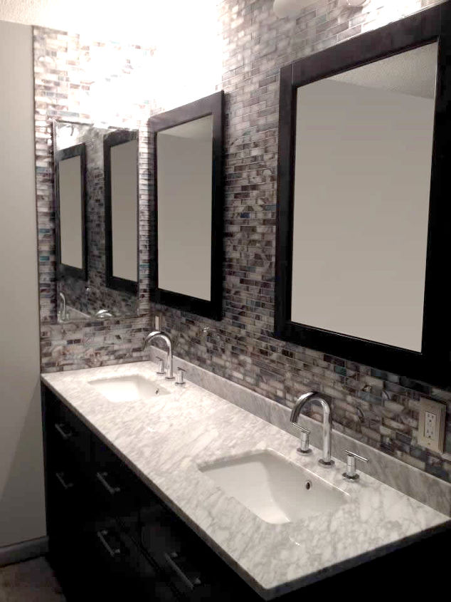 barlume linear glass mosaic, bathroom ideas, flooring, kitchen backsplash, kitchen design, tiling, Bathroom with Barlume Oceano