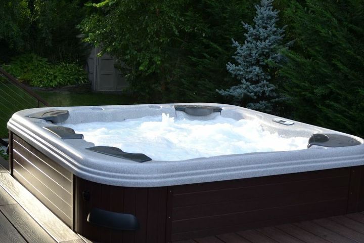spas hot tub hydrotherapy backyard, outdoor living, ponds water features, spas, Hot Tub Hydrotherapy