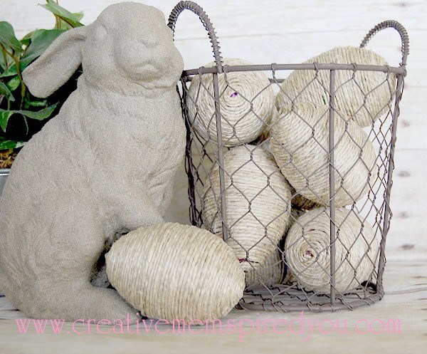 jute wrapped basket filler eggs, crafts, easter decorations, home decor, seasonal holiday decor