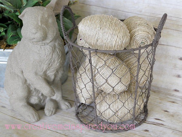 jute wrapped basket filler eggs, crafts, easter decorations, home decor, seasonal holiday decor