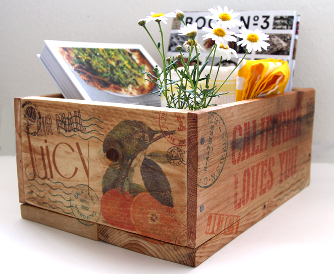 make pallet wood crates transfer ink jet image with wax paper, diy, storage ideas, woodworking projects