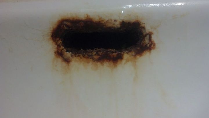 q rusting bathroom sink, bathroom ideas, home maintenance repairs, plumbing, This is the worrisome spot It just keeps getting worse