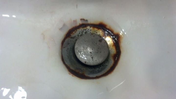 q rusting bathroom sink, bathroom ideas, home maintenance repairs, plumbing, The drain isn t as bad but it is getting there