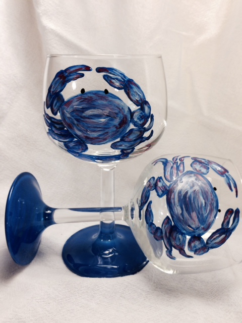 hand painted thrift store wine glasses, crafts