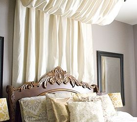 diy no sew table cloth bed canopy tutorial, bedroom ideas, diy, how to, reupholster