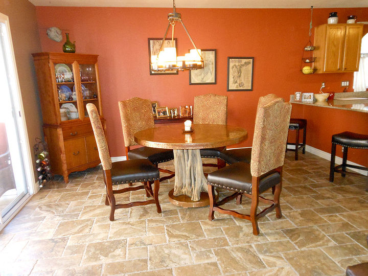 home renovation redo floors painting, flooring, home improvement, kitchen design, tile flooring, tiling, Dining Area