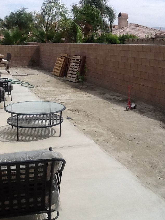 q sandlot but wanting camelot, concrete masonry, diy, landscape, outdoor living, patio, As you can see it s not much more than sand I ve planted three fruit trees and have put in an irrigation line