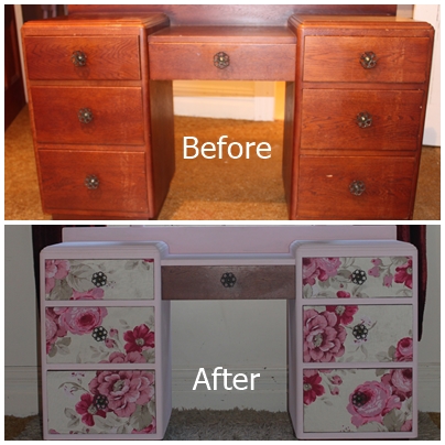 decoupage vanity salvage makeover floral, chalk paint, decoupage, painted furniture