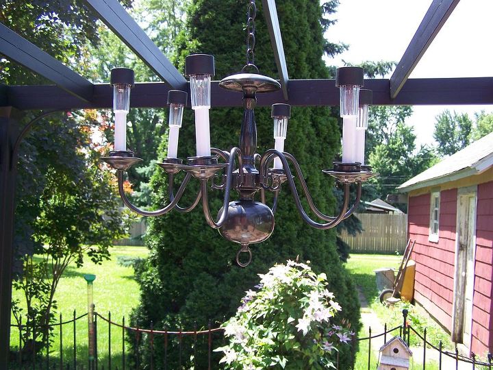 pergola chandelier renew antique update, lighting, outdoor living, repurposing upcycling