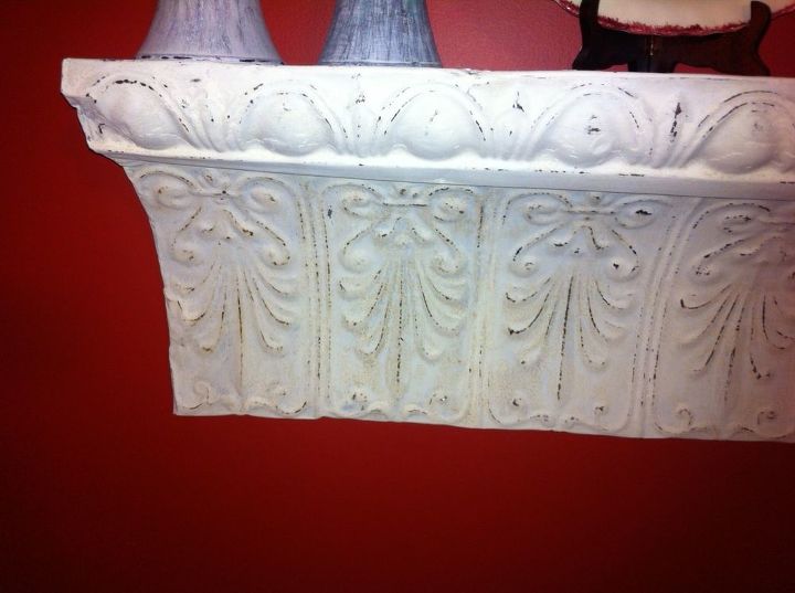 painting shelf crown molding antique tin, repurposing upcycling, shelving ideas, woodworking projects