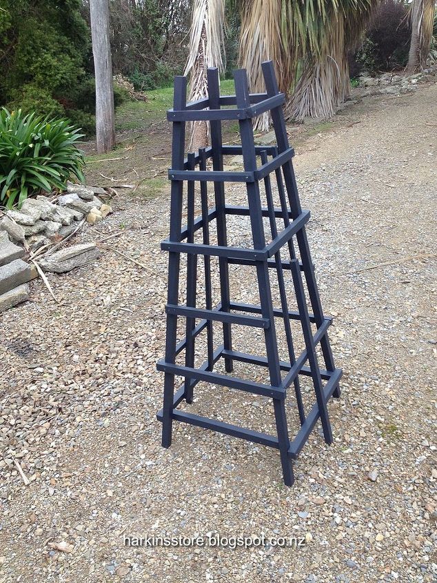 gardening obelisk wooden project, diy, gardening, woodworking projects, The first coat of black paint one more to go