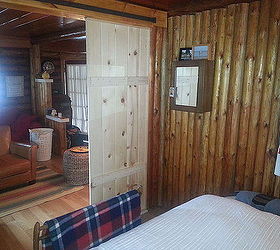 q pallet staining barn door log cabin, doors, paint colors, painting, looking out furniture was set aside to work