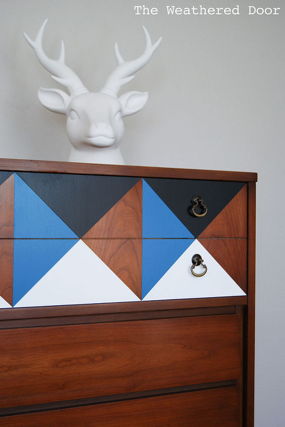 painted furniture dresser geometric mid century, painted furniture, clean crisp lines thanks so a coat of poly