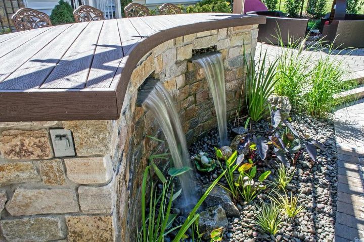backyard ideas dream amenities, decks, patio, pool designs, Sheer Descent Waterfalls