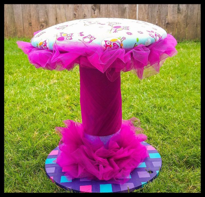 i started making stools from empty cable spools, diy, repurposing upcycling, reupholster