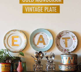 gold monogram vintage plates, crafts, home decor, kitchen design, wall decor