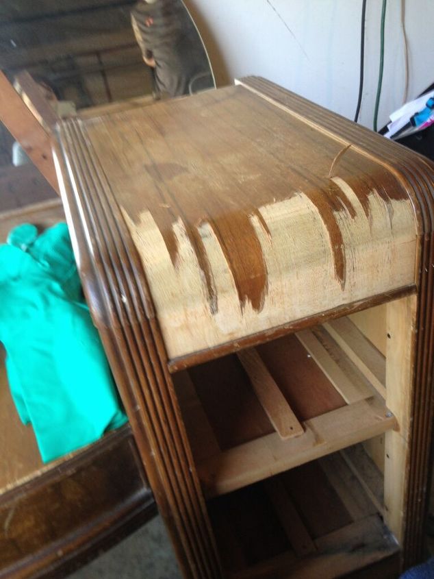 giving a 1942 vanity table a new life, Removing the veneer