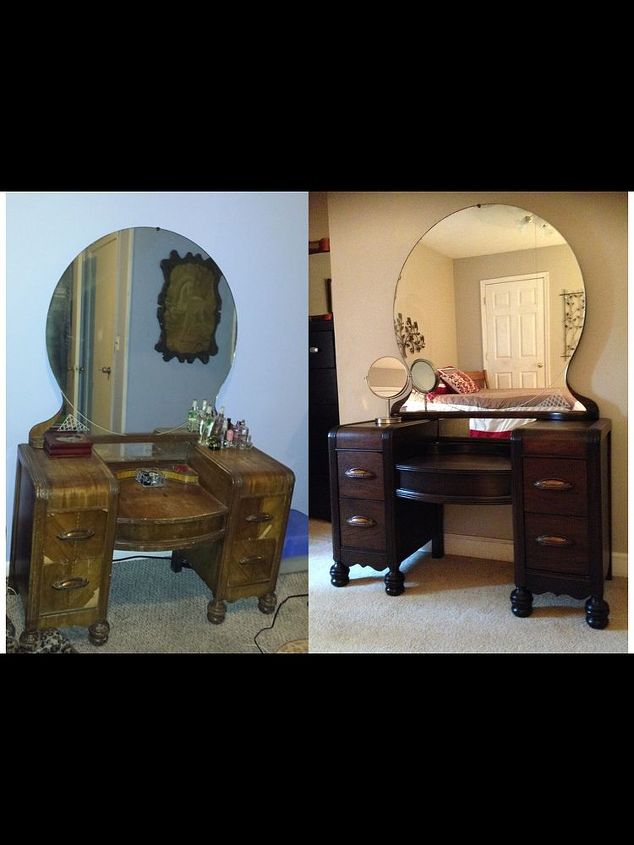 giving a 1942 vanity table a new life, Before and after side by side