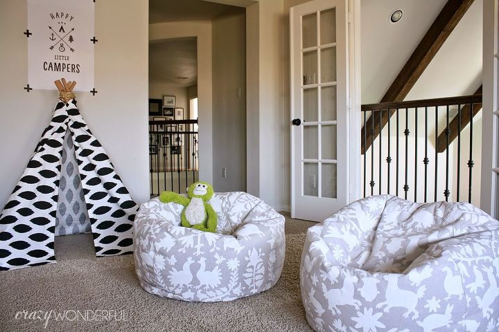 diy stencil bean bag otomi chair, home decor, living room ideas, painted furniture