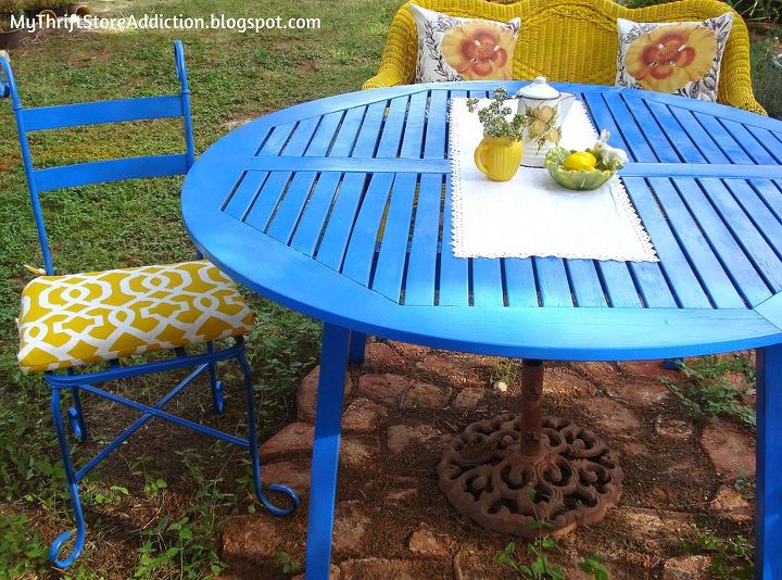 patio ideas painted blue bright, outdoor furniture, outdoor living, painted furniture, patio