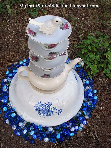 garden ideas teacup tower art, crafts, gardening, repurposing upcycling