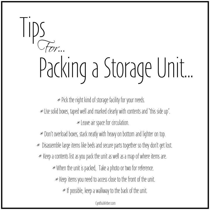 organizing storage unit tips, organizing, storage ideas