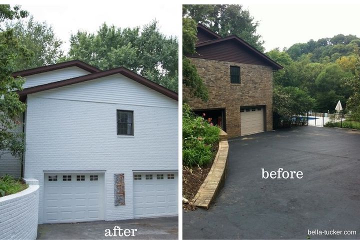 white painted brick exterior, concrete masonry, curb appeal, decks, painting, patio, pool designs