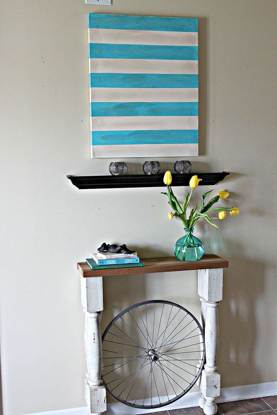 a bicycle wheel foyer table, foyer, home decor, painted furniture, repurposing upcycling
