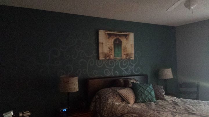 room makeover, bedroom ideas, decoupage, painting, wall decor, Accent wall free handed the swirls