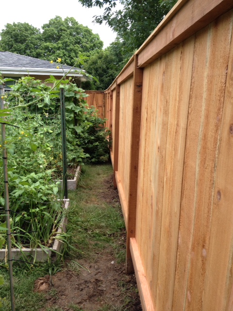 how to correct poorly installed wood fence, Shows length of fence can not see the gap or bottom rail placement here but shows the lindeof the fence