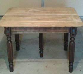 rescue of a very sad old table, painted furniture, Top sanded and legs stained