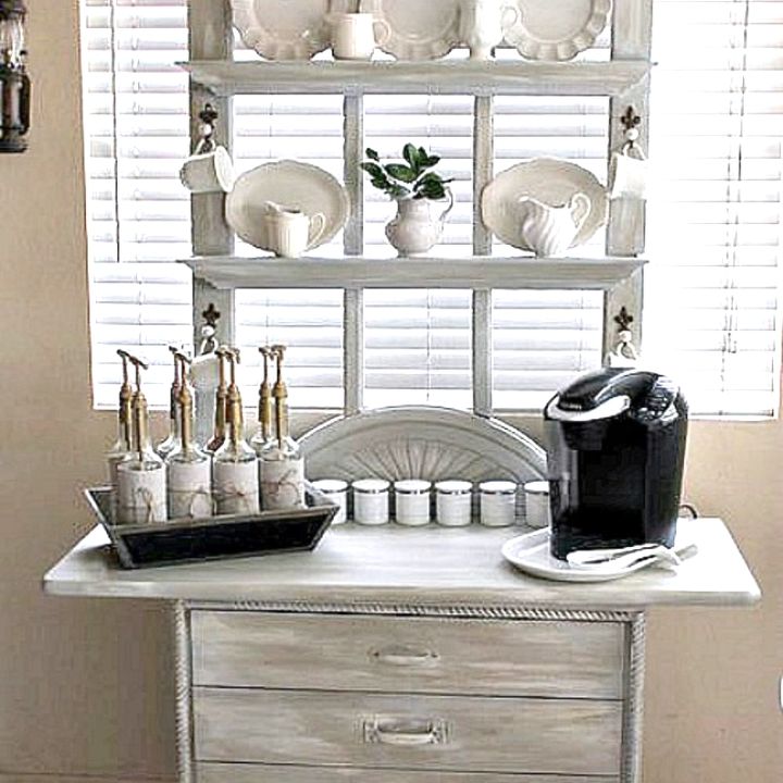 painted wood coffee station door repurpose, home decor, painted furniture, shelving ideas
